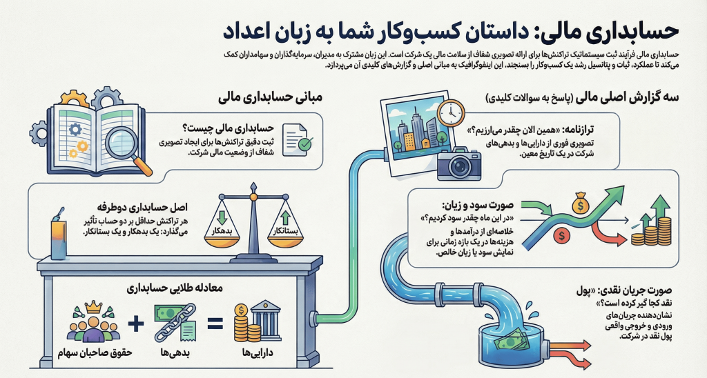 اینفوگرافیک تعریف و مراحل حسابداری مالی
