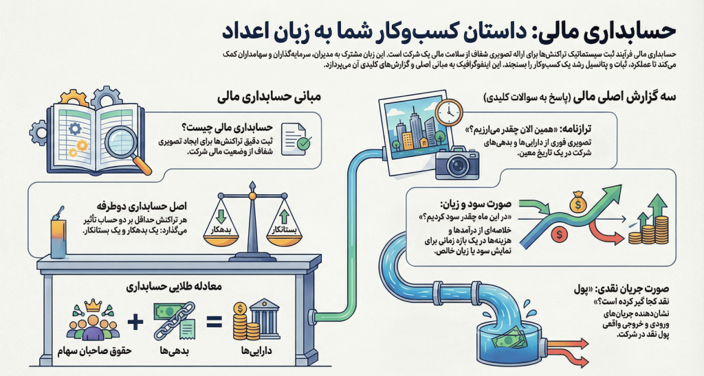 اینفوگرافیک تعریف و مراحل حسابداری مالی